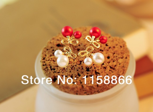 Free shipping MIX order 10 marriage cherry female fashion exquisite pearl small bow stud earrings