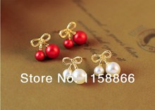 Free shipping MIX order 10 marriage cherry female fashion exquisite pearl small bow stud earrings