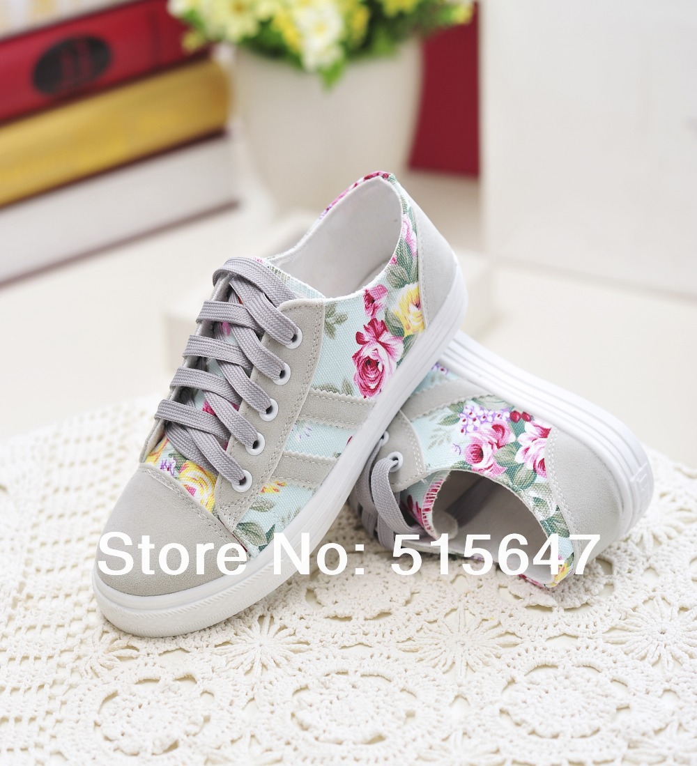 Women s Lace Up Floral Canvas Sneakers Flats Oxfords Ankle Boots Girl s School Shoes Spring