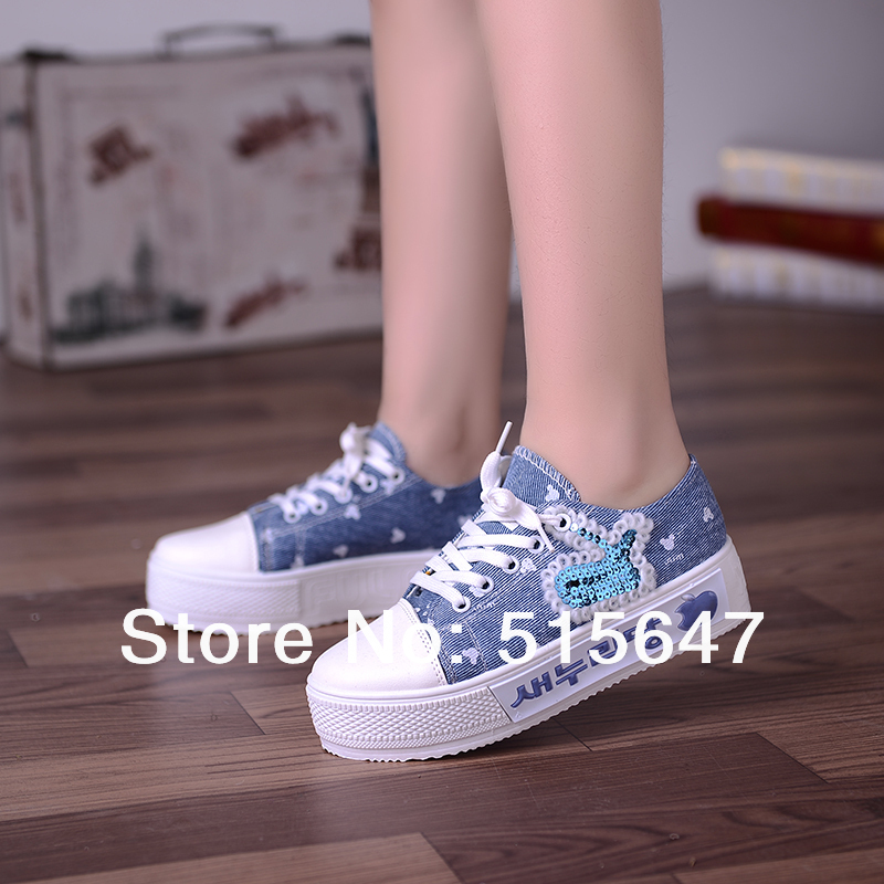 2014 New Women s Canvas Sneakers Flat Platform Mid Heels Ankle Boots Girl s School Shoes