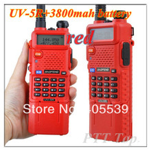 HOT Free shipping  red  transceiver  Baofeng UV-5R with long Li-ion battery 3800mah Dual Band  VHF  & UHF walkie talkie uv5r