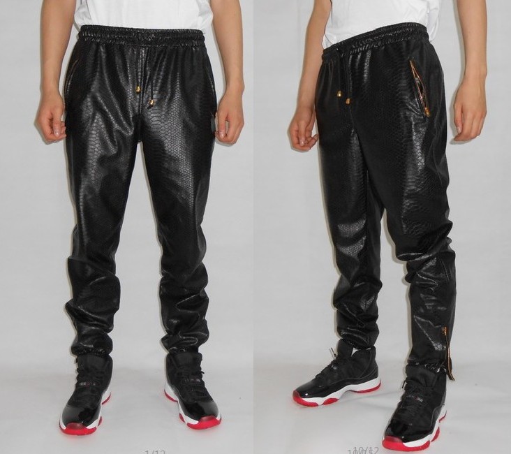 : Buy Python Crocodile leather pants sweatpants men Gold side zipper ...