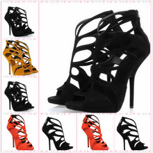 2014 New Rome With Cut Outs Women High Heel Sandals Brand Ankle Zip Open Toe Sandals