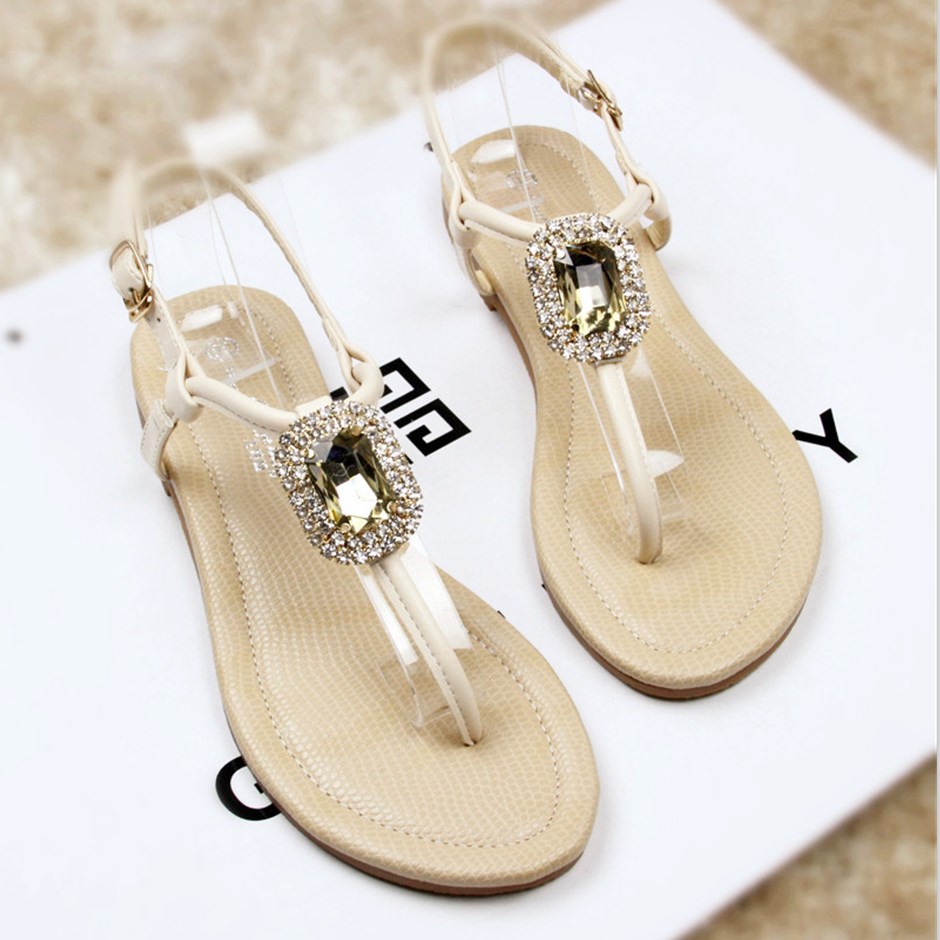 2014 summer fashion flat sandals gladiator style gem rhinestone flip flops flat sandals
