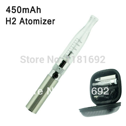 E cigarette 450mAh Battery and H2 Atomizer Single Mini Bag Starter Kit silver transparent Free Shipping