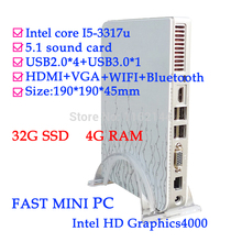 FAST MINI PC HDMI+VGA+bluetooth+WIFI THIN CLIENT MINI PCS intel I5-3317u  windows 7/xp/linux dual core 1.7GHz four channel