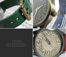 Retro Green ancient Korean jewelry fashion leather big header Men Women bracelet watch digital watches 