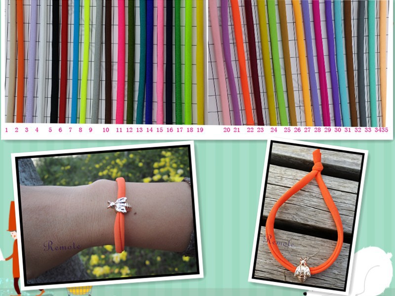 Orange cord gold Honey bee charm Elastic Lycra Wrap Around Stretch Bracelet hair band stacked bracelets