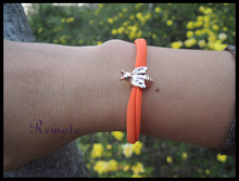 Orange cord gold Honey bee charm Elastic Lycra Wrap Around Stretch Bracelet hair band stacked bracelets