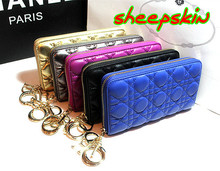 2014 d Hot Selling Brand Genuine Leather Sheepskin Plaid  Women’s Long Design Brand Wallet Laday’s Purse  6 Color 1/Piece