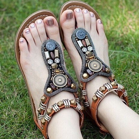 New Australia Brand Precious Stone Beading Bohemia Women Sandals ...