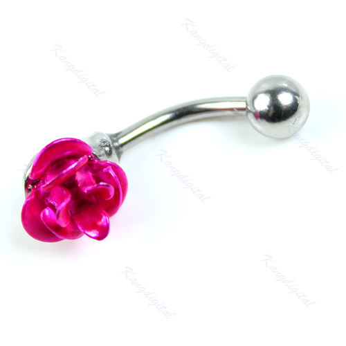 B39 Wholesale Hot Pink Rose Surgical Steel Navel Belly Button Ring Body Piercing Jewelry