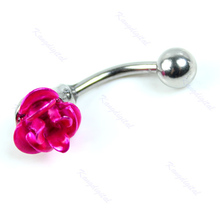 Wholesale Hot Pink Rose Surgical Steel Navel Belly Button Ring Body Piercing Jewelry