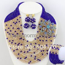 Latest New African Nigerian Jewelry Set 12 Rows Blue Beads Fashion Party Jewelry Set Free Shipping