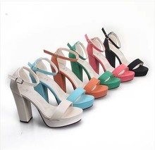 2014 hot sale new arrive summer fashion ankle strap thick high heels sandals open toe platform
