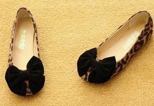 Free shipping Lady 2014 leopard head shoes new single bowknot shoes pointed flat flat heel women shoes J1294