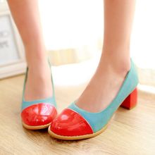 Women’s shallow mouth shoes neon color casual shoes soft outsole shoes color block decoration medium hells shoes thick heel