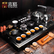 Tea set ceramic set purple kung fu tea set four in one induction cooker solid wood tea tray