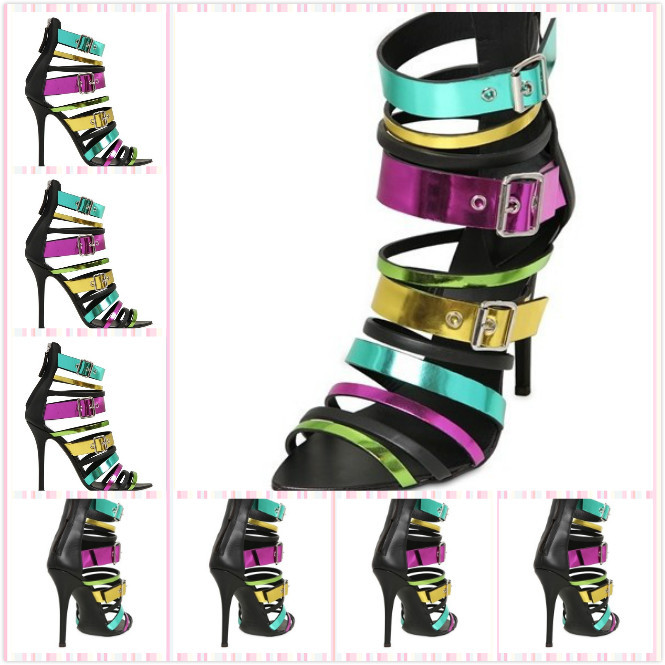 New Arrivals Women High Heels Sandals Design Brand Patch With Buckle Sandals For Ladies Fashion Open