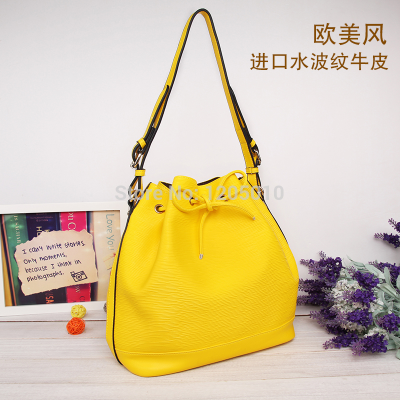 Fashion water wave 2014 cowhide bucket bag one shoulder women s handbag women s handbag