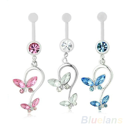 Butterfly Dangle Pendant Ball Button Barbell Bar Belly Navel Ring Body Piercing Jewelry 03GK