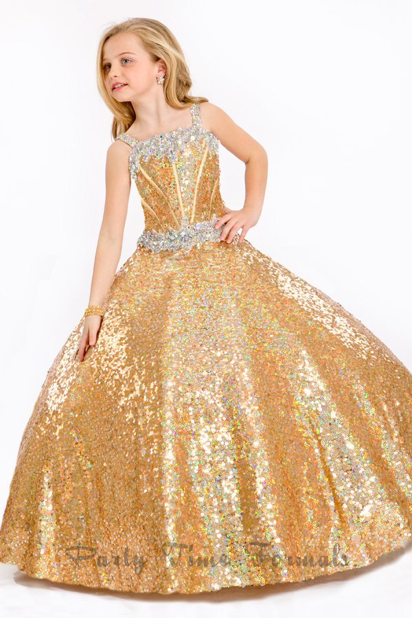 New Beaded kids pageant gowns Floor Length Gold 2014 Flower Girl Dress ...