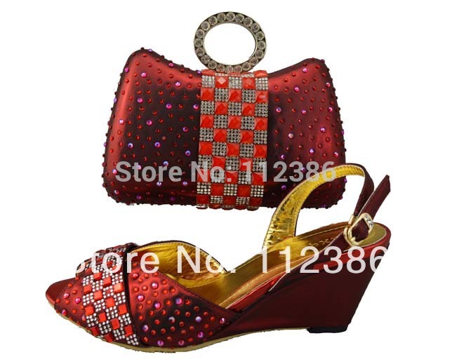 Free Shipping Fashion Italian Shoes and Matching bag at wholesale price wine