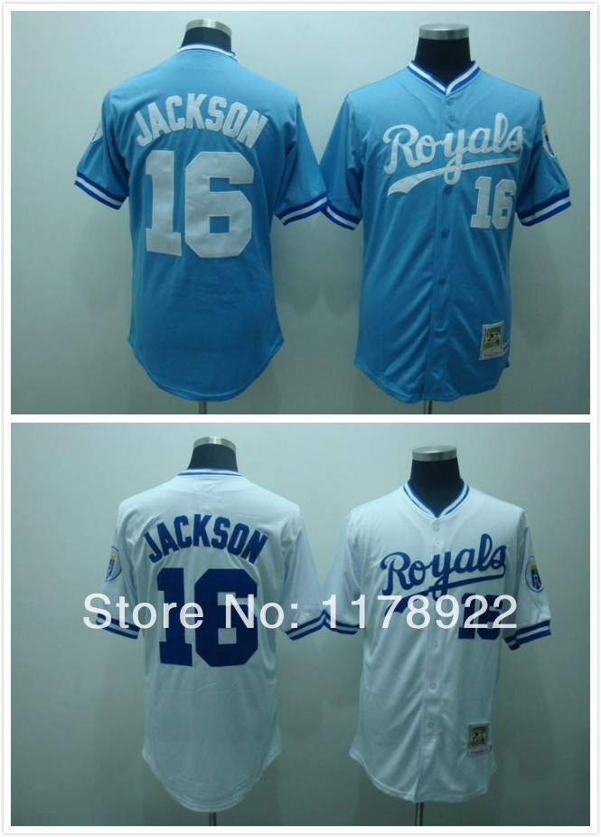 Wholesale- Royals Bo Jackson #16 White ,Light blue Throwback Baseball  Jersey Size:48~56+Free Shipping - AliExpress