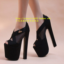 Fashion cross v open toe female shoes zipper cutout coarse ultra high heels single shoes 17cm sandals