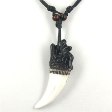 Tibetan white necklace Yak bone necklace carving Dragon totem pendant supporter talismans necklace Jewelry free shipping