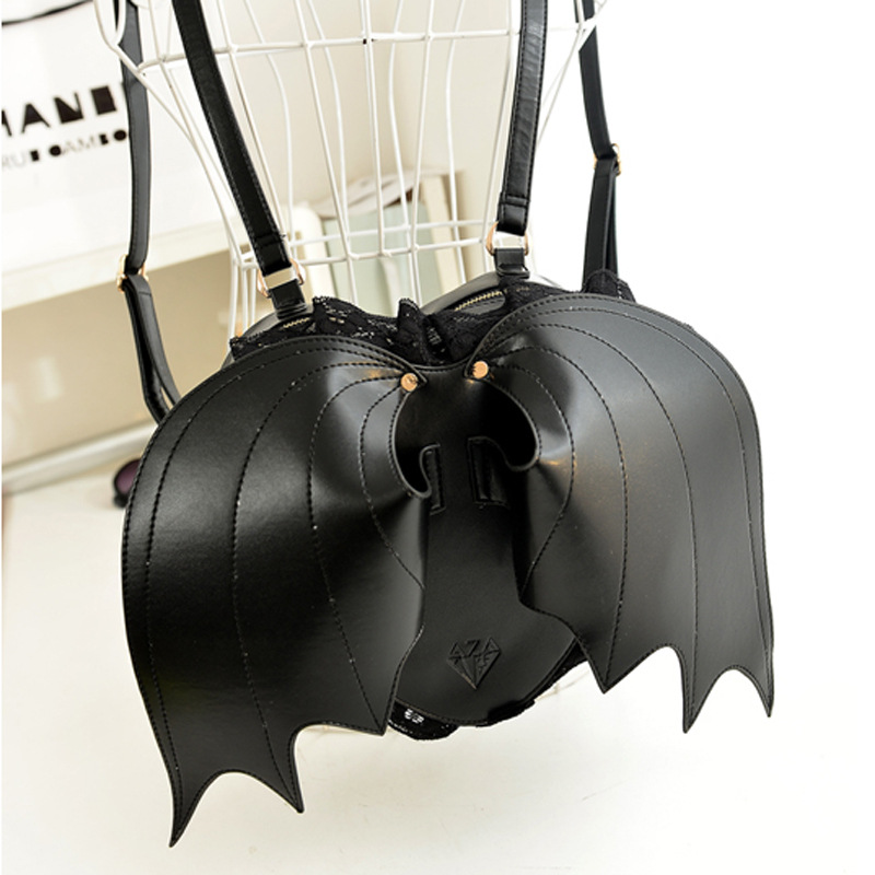 three dimensional loving personality tide lace shoulder bag black angel wings satchel backpack free shipping