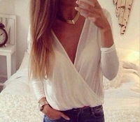 Elina\'s shop new fashion 2014 saia Women\'s solid white/yellow za deep v-neck blouse top female s m l