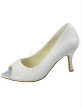 Ivory Lace Peep Toe Wedding Bridal Shoes
