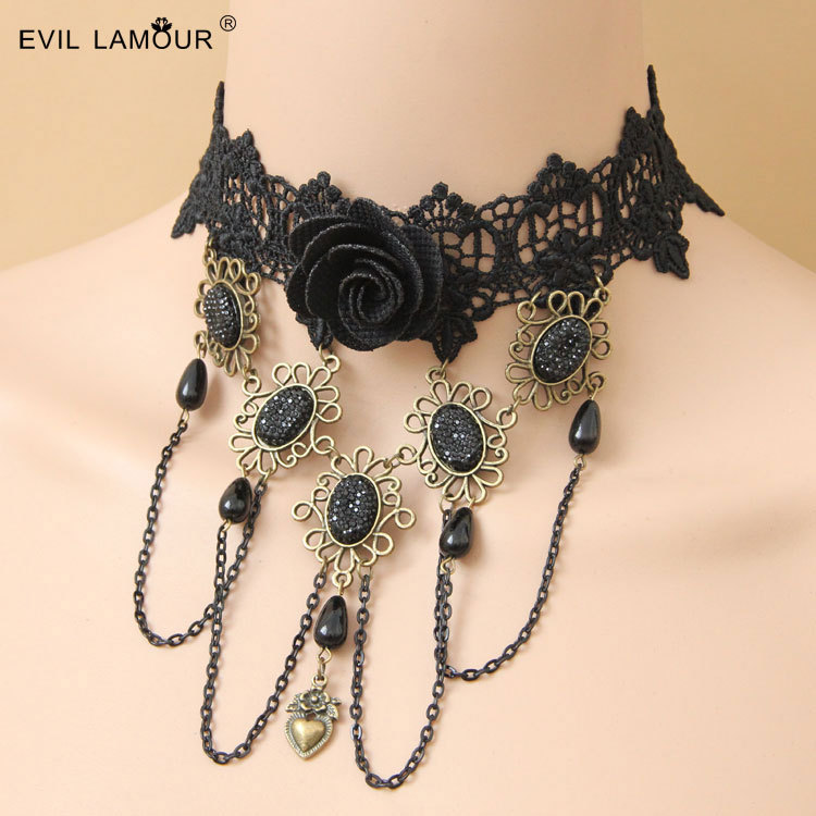 pendant necklace bead necklace Jewlery Accessories statement necklace 2014 Gothic sexy Lace Black Choker necklace 