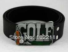Green Sport Game Golfers Golfing Golf Golfball Shoes Club Bag Men’s Belt Buckle with PU Leather Black Belt fits Waist 26″ to 46″