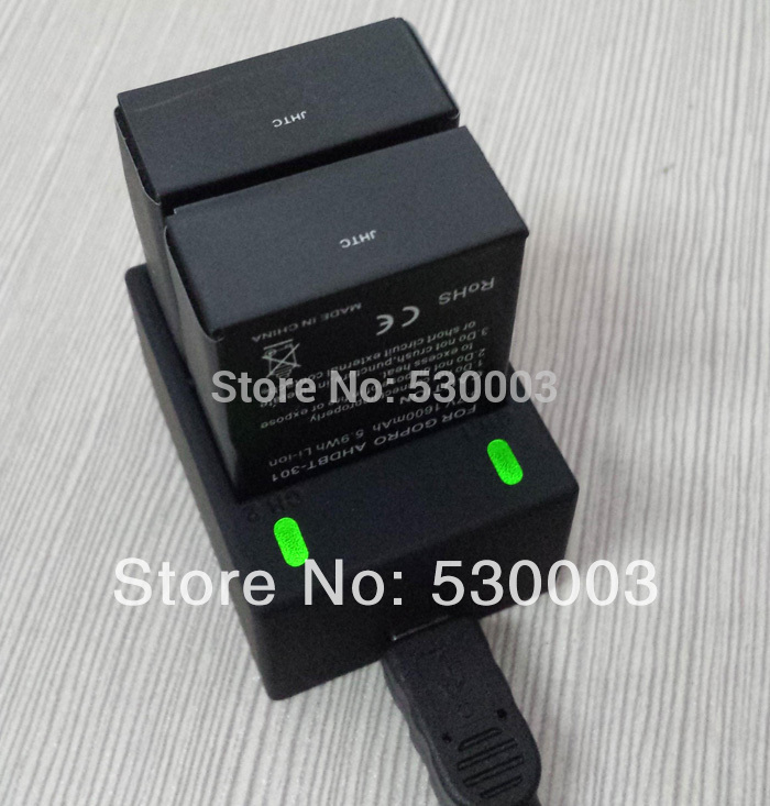 New arriver 2pcs 1600mAh AHDBT 301 201 gopro usb dual charger battery charger with for gopro