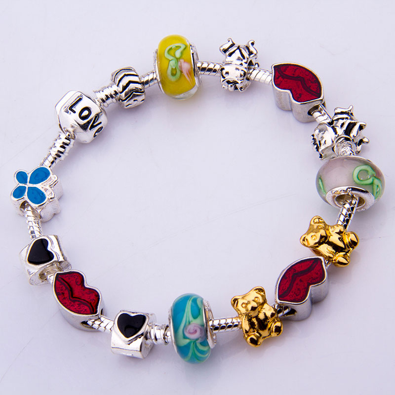Asia European Popular 925 Silver Love Charm Bracelet Bangle for Women With Murano Glass Beads Fashion