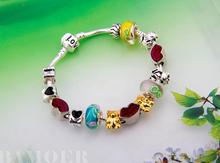Asia European Popular 925 Silver Love Charm Bracelet Bangle for Women With Murano Glass Beads Fashion