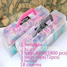 24 Sets per Lot Loom Kits ( 1 set contains 1 box 1800 bands 3 loom 72 S-clips 3 hooks 18 charms ) Bracelets DIY Toys
