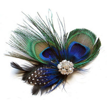 2014 New Arrival Hot Sale Peacock Feather Sparkling Rhinestones Bridal Wedding Hair Clip Head Freeshipping Wholesale