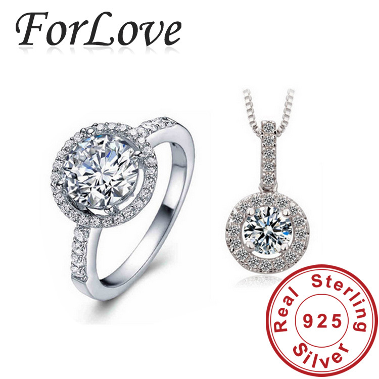Sterling Silver Engagement Wedding Bridal Jewelry Sets for Brides Ring ...