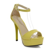 Armoire 2014 Sexy Black Pink Orange Apricot Yellow Super High Heels Glossy Women Nude Platform Sandals