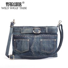 Tribal denim bag the wolf rhinestones small bag one shoulder cross-body women’s handbag