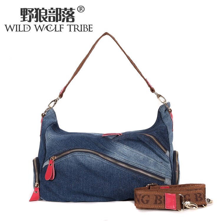 The wolf denim handbag tribal one shoulder cross body 2013 autumn portable one shoulder women s