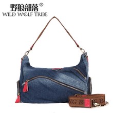 The wolf denim handbag tribal one shoulder cross-body 2013 autumn portable one shoulder women’s denim handbag 5087