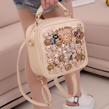 Mini bag multifunctional button leopard head rhinestone backpack bag shoulder bag cross-body women’s handbag