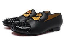 2014 new arrive men Flat Spiked Toe Crested Velvet Sole flat Loafer black shoes men size