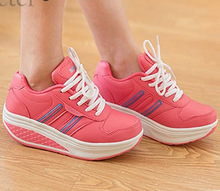 New 2014 women s pink beige black genuine leather sports casual shoes platform elevator slimming swing