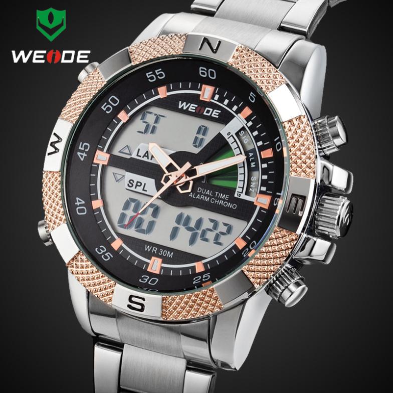 2015 Original WEIDEI Watches Men LED Luminous Analog Digital Dual Time Display Date Week Alarm 3ATM
