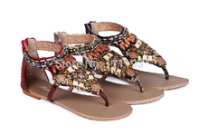 Women Plus Size Sandals New 2015 National Bohemia Rivet Flats Sandal Fretwork Beading Roman
